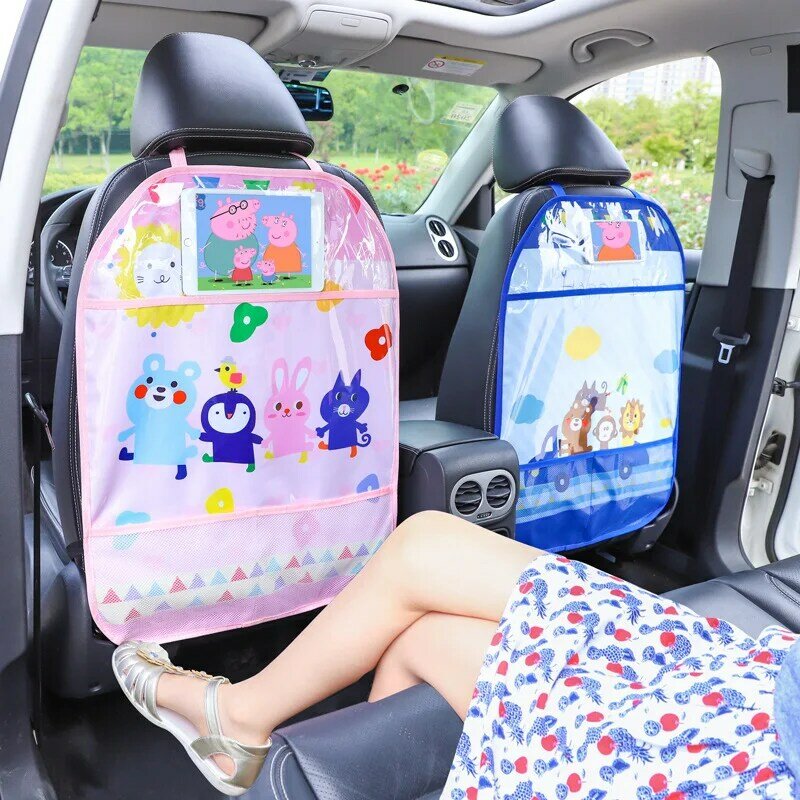 Cartoon Car Seat Back Protector Cover Kick Mat Organizer per auto supporto per Tablet borsa per appendere Car Styling portaoggetti accessori per auto