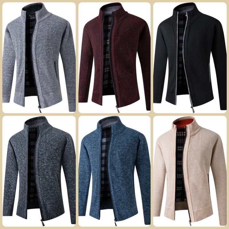 Liseaven-Suéter de zíper grosso masculino, jaqueta de inverno quente, casaco casual, roupas malhas