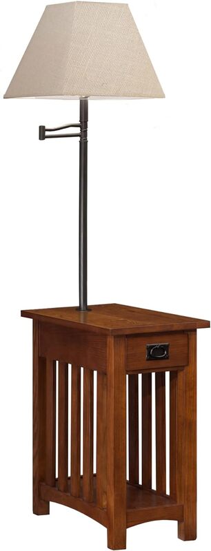 Leick-Lámpara de madera maciza para el hogar, mesa final para sala de estar, dormitorio y oficina, acabado de roble medio