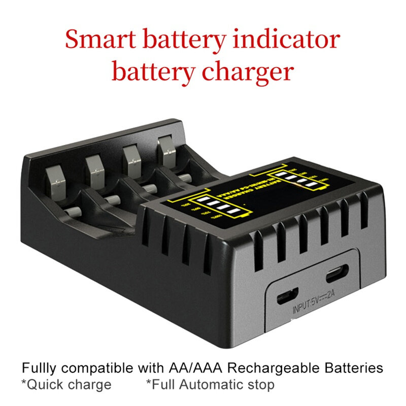 4 Slot AA Battery Charger Support Short Circuit Protection with LED Indicator, Fit for AAA Rechargeable Battery