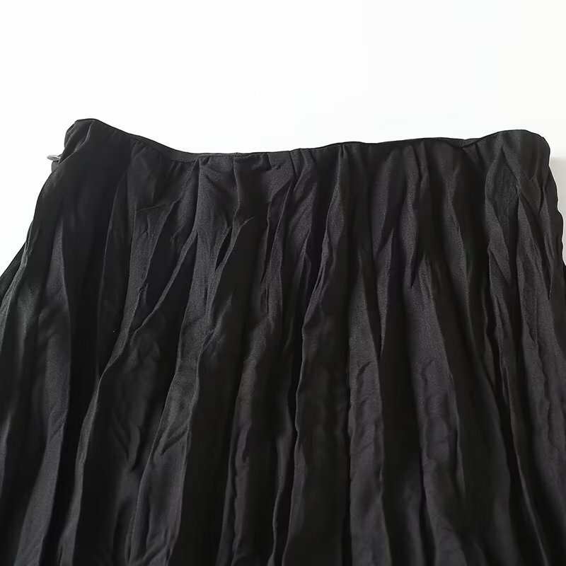 Dave & Di francuska spódnica biurowa, damska FashionTexture plisowane, w stylu Retro casualowych czarnych spódnica trzy czwarte kobiet