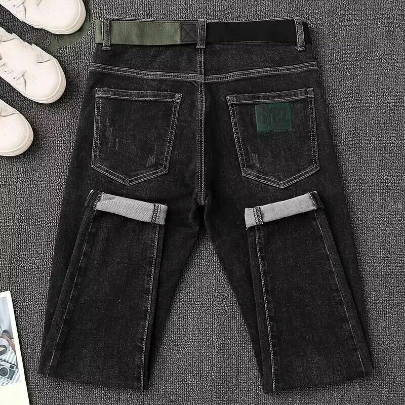 High Quality Fashion Pants Men's Luxury Korean Solid Slim Jeans Denim Casual Winter Fleece Stylish Stretch and Warmth Trousers