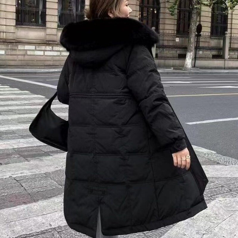 2023 nuove donne piumino cappotto invernale femminile versione di media lunghezza parka Slim Fit spessa caldo capispalla collo di pelliccia soprabito con cappuccio