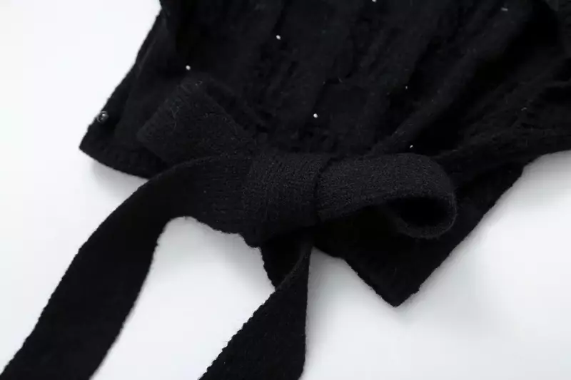 Suéter de punto de manga larga con decoración de perlas artificiales para mujer, jerséis femeninos con cordones y espalda descubierta Vintage, Tops elegantes, nueva moda
