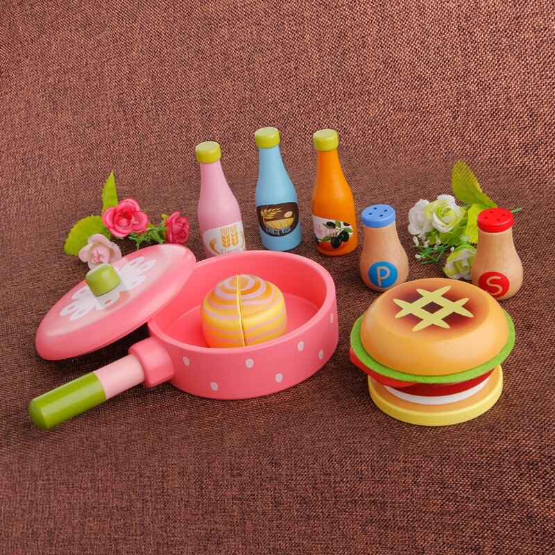 HUYU 어린이 놀이 주방 과일 음식 나무 장난감 절단 세트 어린이 선물 역할을 가장