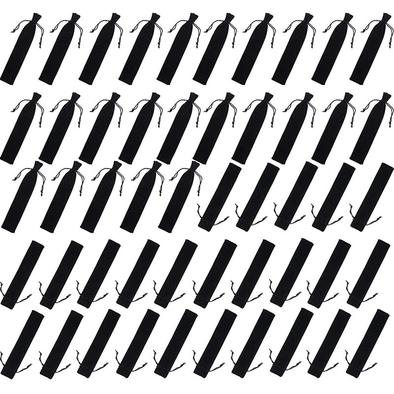600Pcs Velvet Pen Pouch Black Drawstring Bag Single Pen Holder Packaging Sleeve For School Office Business Gift