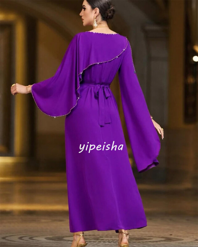 Sparkle Modern Style Jersey Rhinestone Beading Sash Pleat A-line Scoop Neck Midi Dresses Celebrity Dresses High Quality Casual