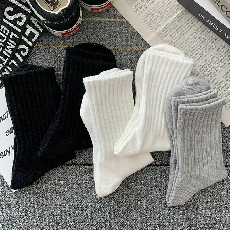 Nieuwe 5 Paar Cool Mannen Zwart Wit Warme Sokken Set Herfst Winter Mannelijke Effen Kleur Sport Korte Sokken Voor Mannen Dropshipping