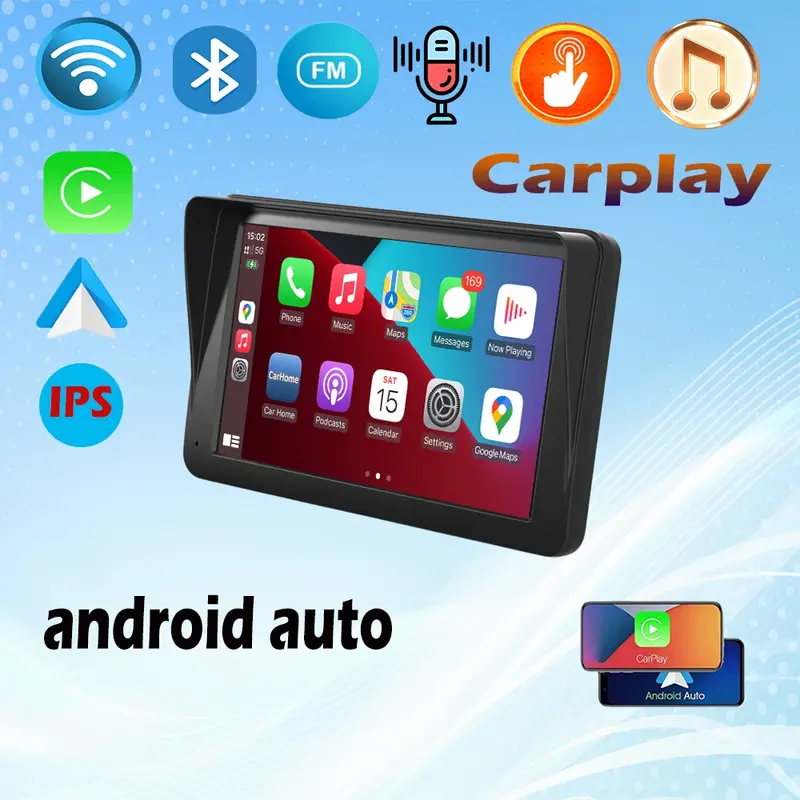 7-дюймовый комплект CarPlay, автомобильный монитор на Android, автомобильный портативный беспроводной экран CarPlay, навигационный дисплей Waze для автобуса, внедорожника, пикапа, грузовика