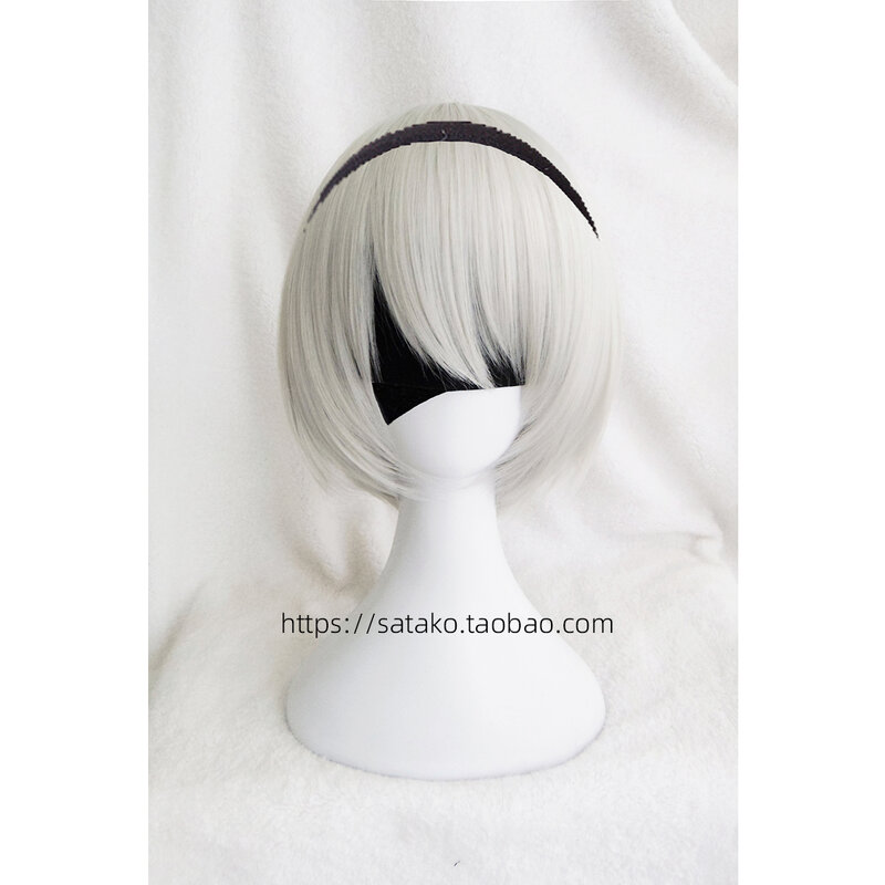 AOI-Peluca de Cosplay para mujer, postizo con diseño de puntos, accesorio mecánico de la Era Youerha 2B, color plata, arroz, gris y blanco