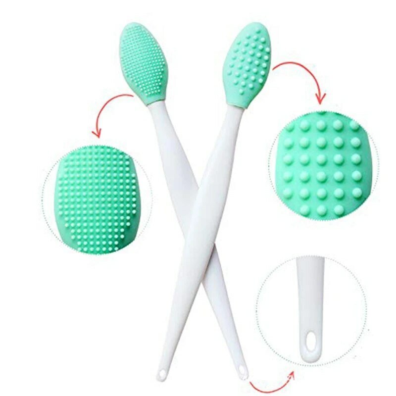 Esfoliante Lip Brush Tool, dupla face de silicone, cores aleatórias, 2 pcs