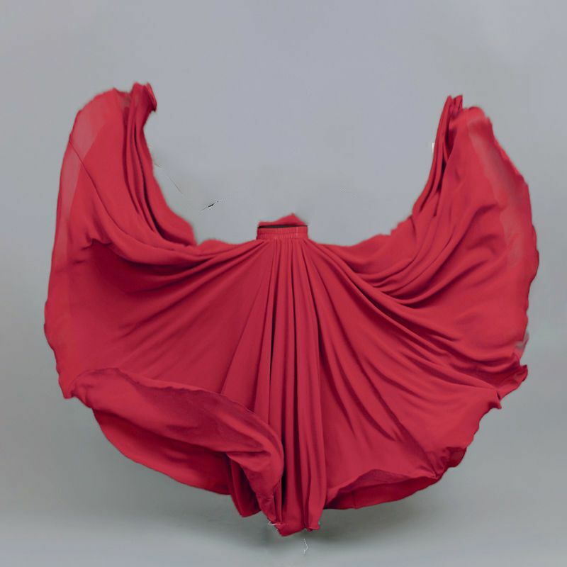 Saia de chiffon de camada dupla feminina, 720 graus, balanço grande, traje de dança clássica, vermelho e branco