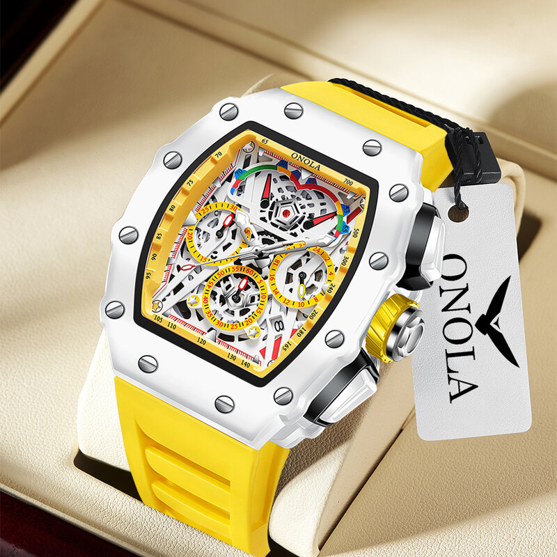 ONOLA-Montre à quartz multifonctionnelle pour homme, bande en silicone, montres blanches, horloge de date étanche, mode décontractée, tout neuf, livraison directe