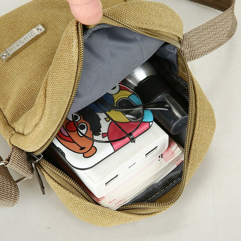 Men's Bag Shoulder Messenger Bag Casual Canvas Bag Men's Bag Backpack Small Bag Mobile Phone Bag -Black