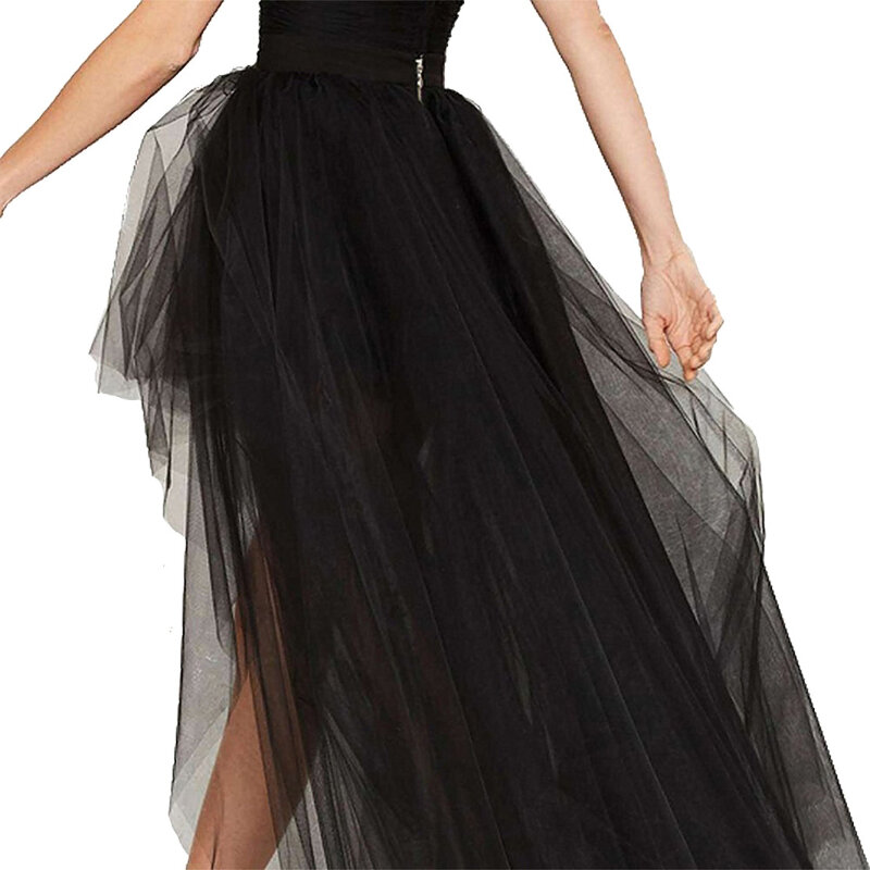 تنورة نسائية قوطية من التول ، ثوب طويل ، شبكة سوداء ، تنورات نسائية ، أحادية اللون ، حفلة رقص للسيدات ، Q875