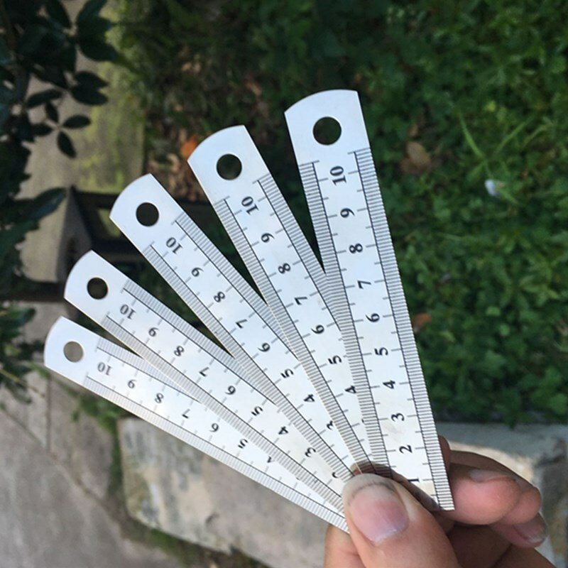 10cm Stainless Steel Metal Straight Ruler Double Scale Inch Measure Tool Office School Supply Artist Student Drawing Stationery