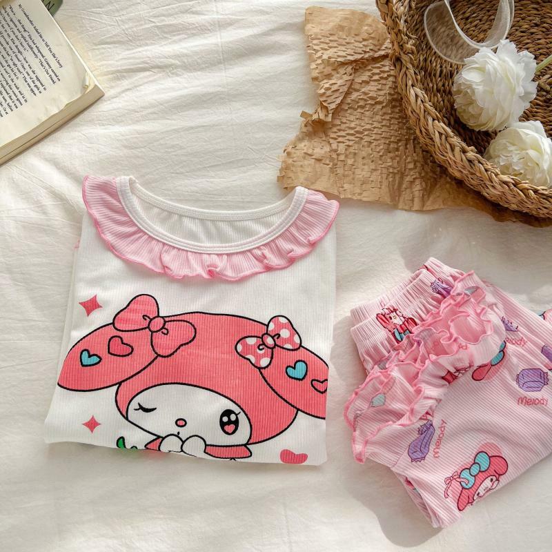 Anime saniris Kids pigiama Set Kawaii Kuromi Cinnamoroll ragazzi ragazze Cartoon Loungewear estate traspirante manica corta Sleepwear