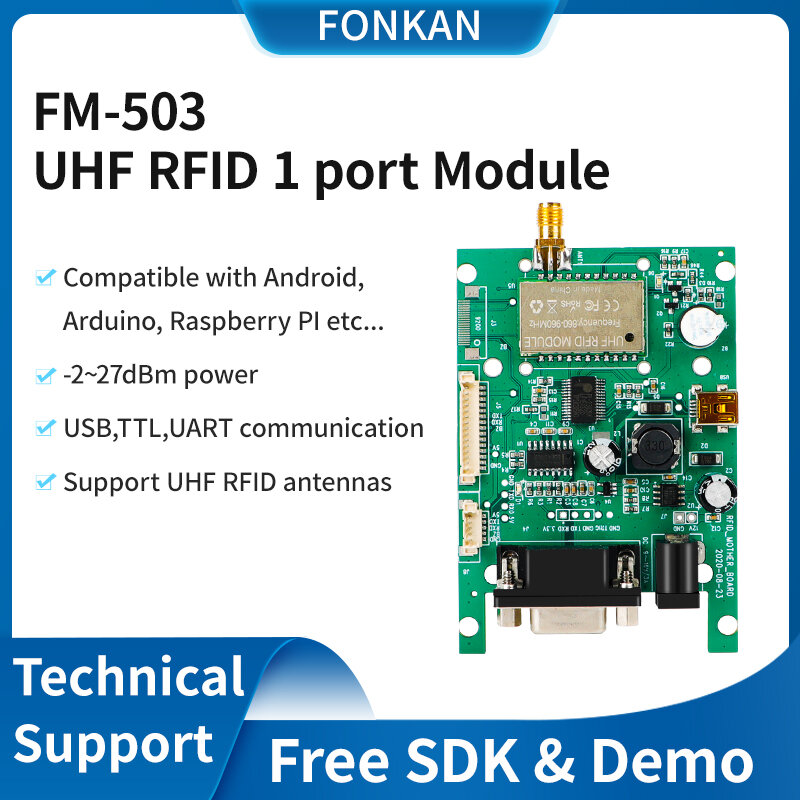 Fonkan modul RFID UHF 860-960Mhz, modul TTL UART pembaca jarak jauh dengan 1 Port antena Android SDK untuk kontrol akses