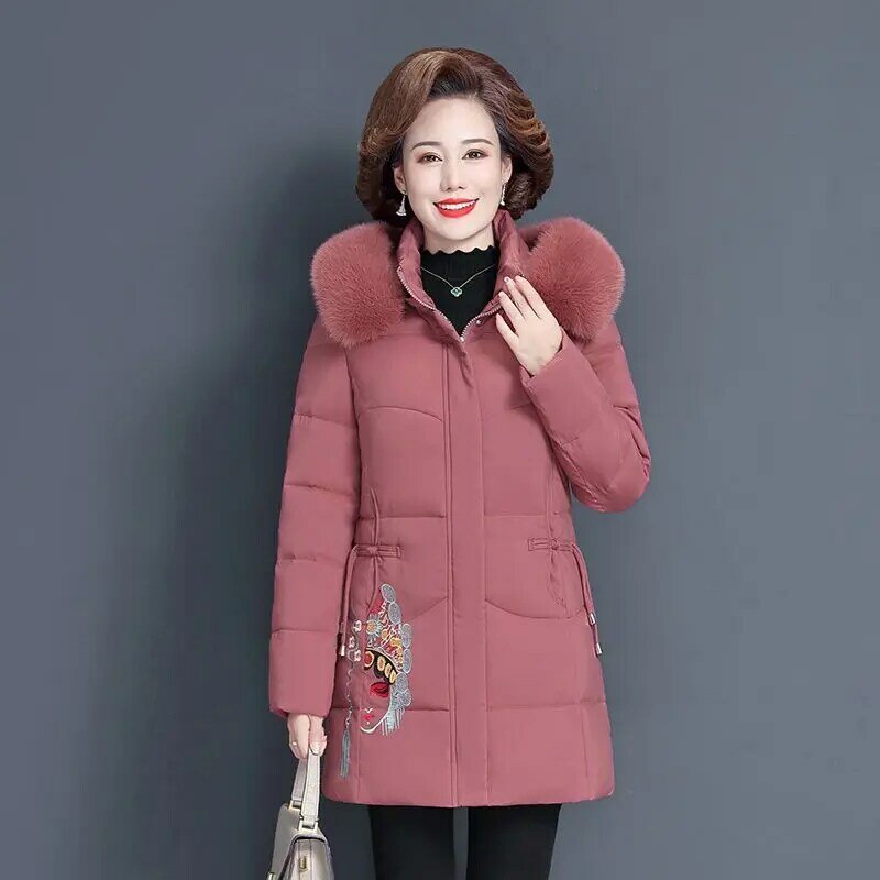 Jaqueta bordada para mulheres, parkas soltas de algodão, casaco acolchoado, casaco grosso quente, estilo coreano, novo, inverno