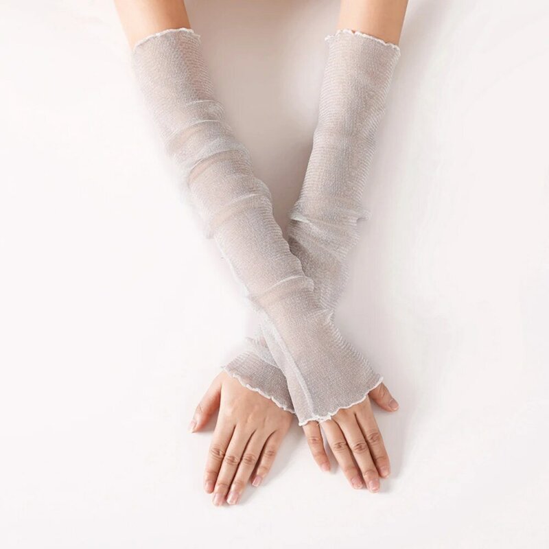 Manicotti di protezione solare protezione solare Cool traspirante manica a rete sottile manicotti maniche in seta di ghiaccio maniche lunghe senza dita