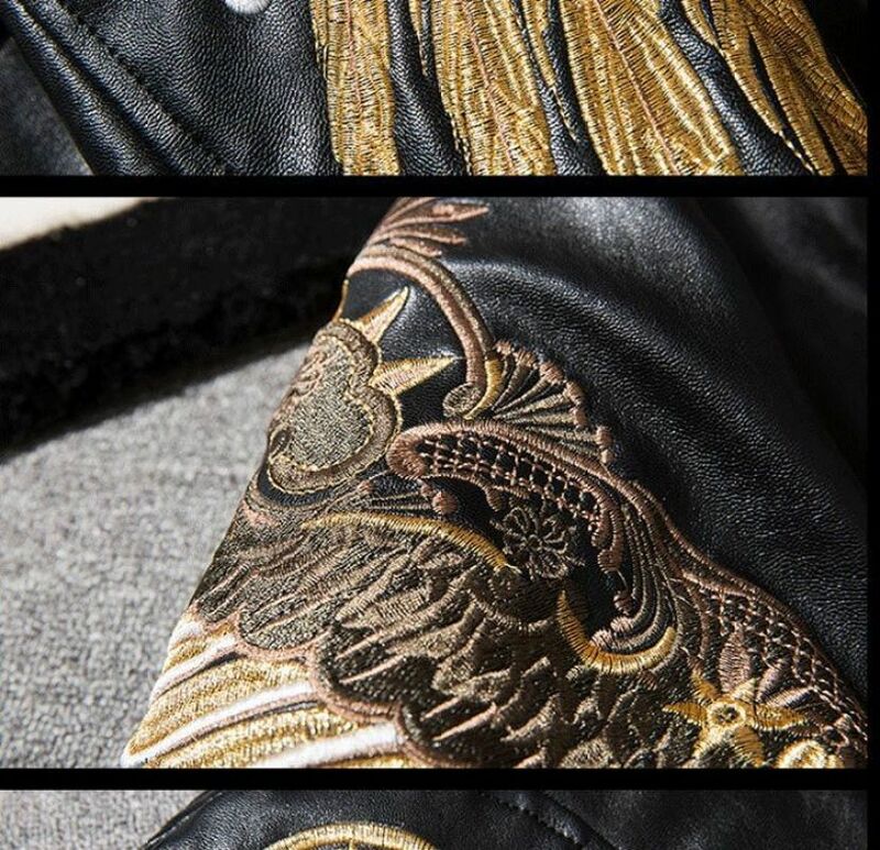 Демисезонная кожаная куртка, мотоциклетный бейсбольный костюм с вышитыми крыльями, мужская и женская Молодежная парная куртка, Мужская куртка