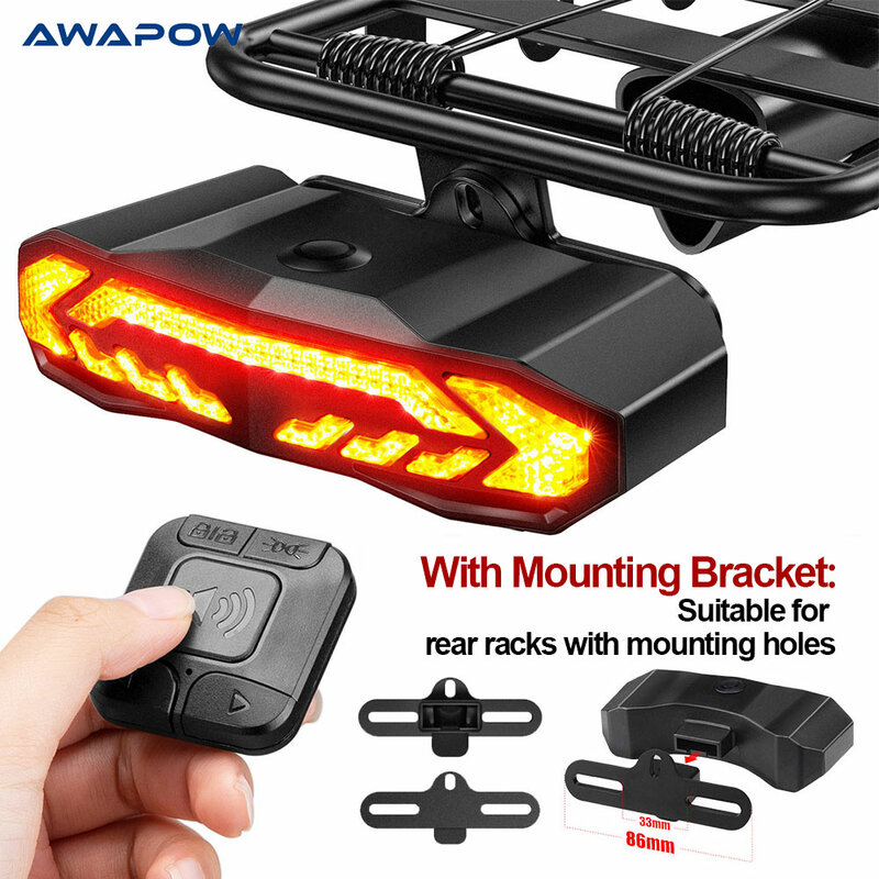 Awapow Bicycle Alarm Anti Theft Bike Taillight Alarm LED Waterproof Tail Light With Mounting Bracket 5In1 Intelligent Bike Lamp
