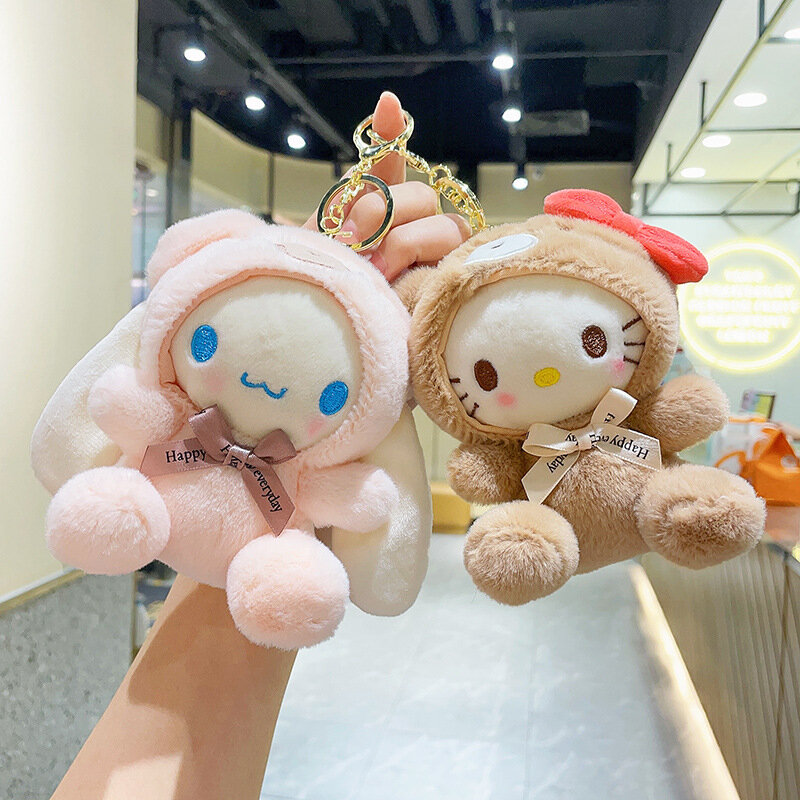 12cm Kawali Sanrio Hello Kitty Plush Keychain Toys My Melody Cinnamoroll Drag Bear Soft Stuffed Doll Pendant Girl Kids Xmas Gift