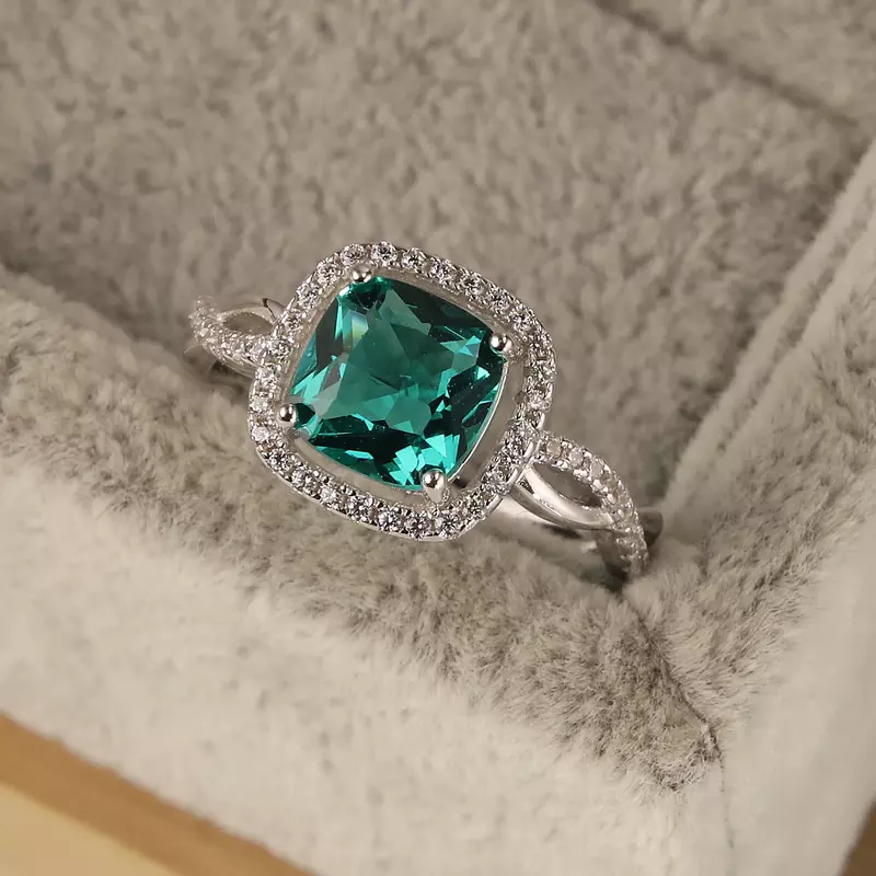 S925 argento smeraldo geometrico stile europeo Design semplice anello di diamanti vuoti accessori