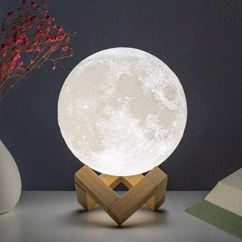 Лампа в виде Луны, 8 см, с питанием от аккумулятора, с подставкой, звездная лампа, декор для спальни, ночники, детский подарок, Лунная лампа