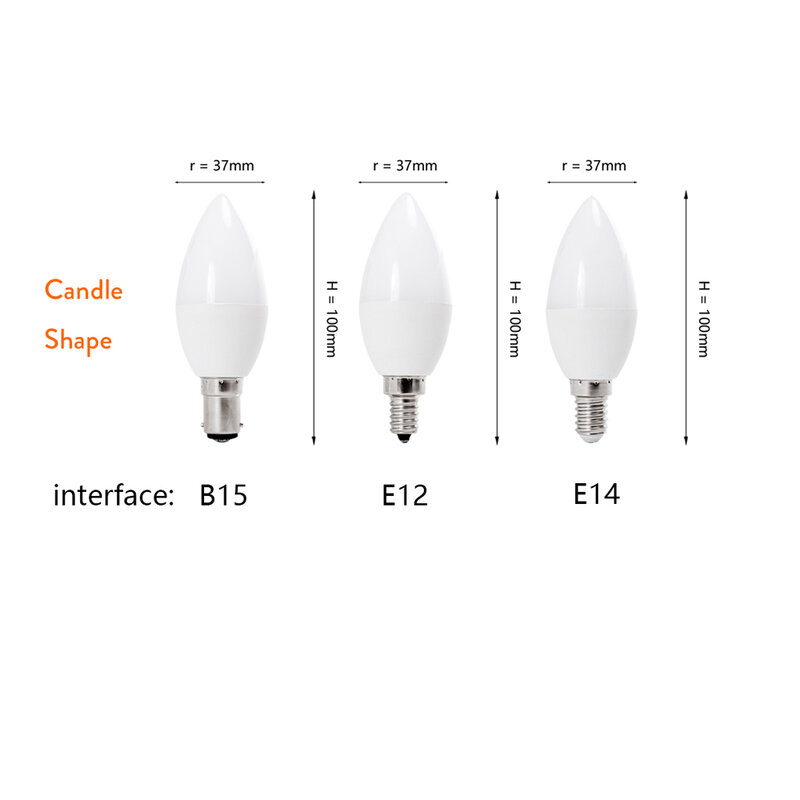LED 샹들리에 촛불 모양 조명, E14, E12, B15, 조도 조절 전구, 플라스틱 클래드 알루미늄 교체, 45W 할로겐 장식 램프, 240V, 220V