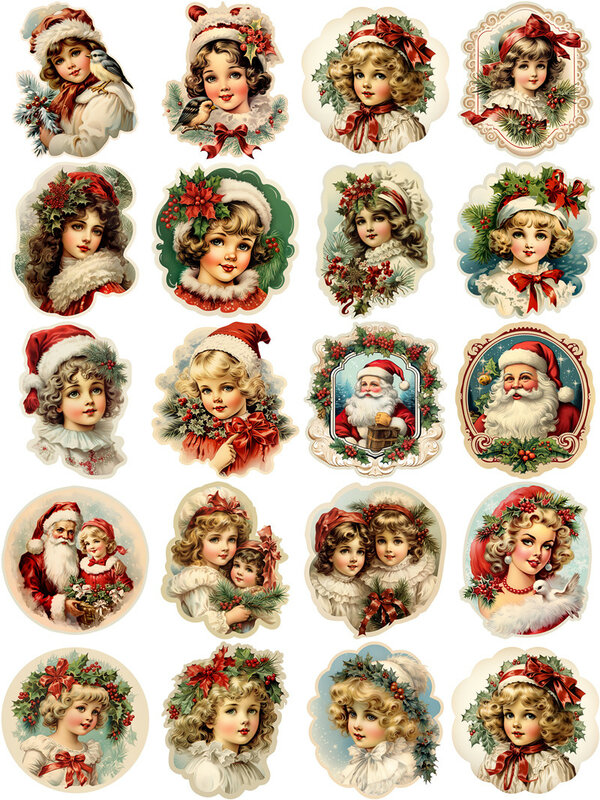Pegatinas decorativas Vintage de Navidad para niños, álbum de recortes artesanal, diario de chatarra, 20 unids/lote por paquete