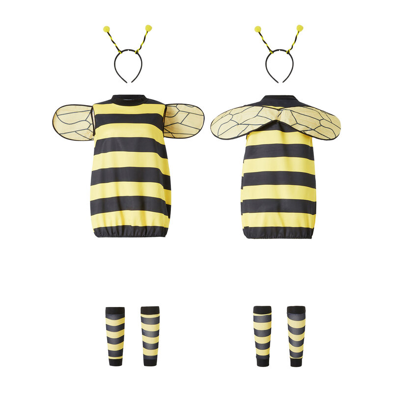 Bee Costumes for Women Halloween Honey Bee Costume Adult Kids Little Bee Costume, Antennae Headband+Dress+Wings+Leg Warmers