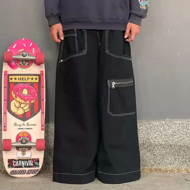 Hip Hop Rock JNCO Jeans pola gorila pria wanita, celana besar longgar pakaian jalan Harajuku celana lebar pinggang tinggi