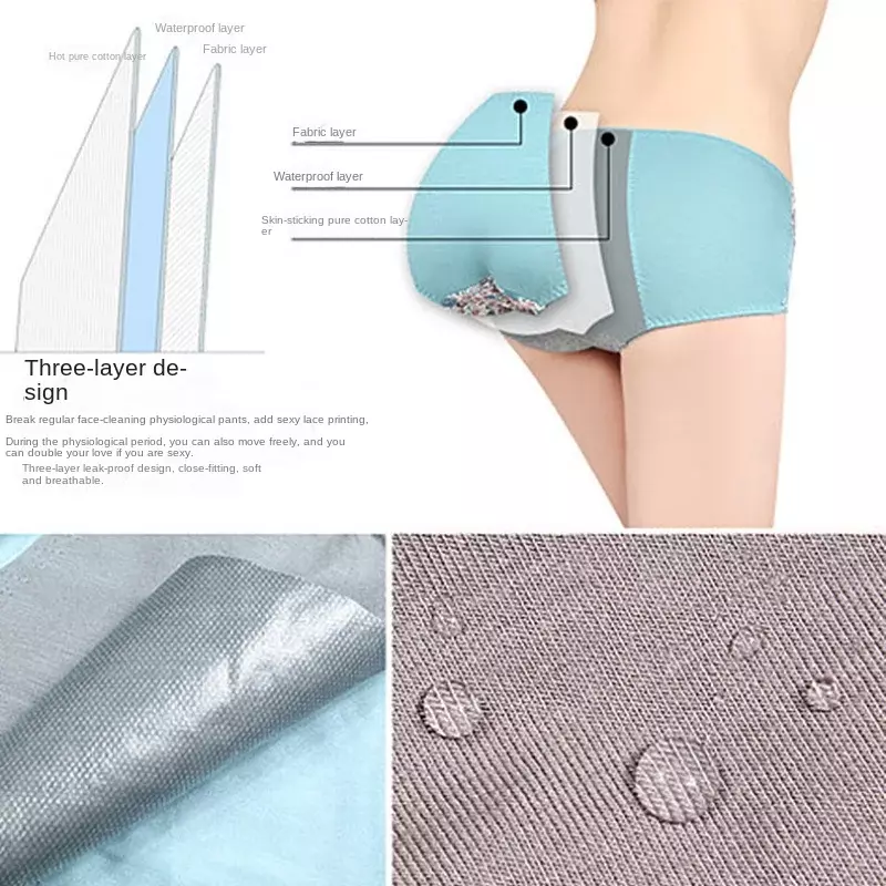 Bragas de encaje japonés para mujer, pantalones fisiológicos estampados, prevención de fugas anchas menstruales, nuevo