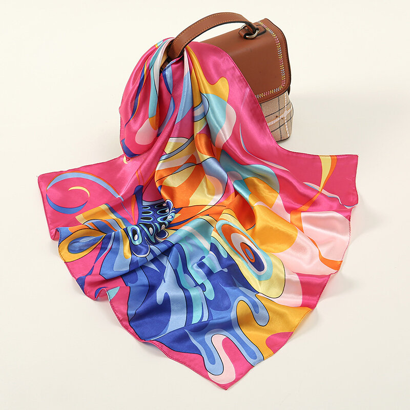 60*60cm Luxury Square Silk Scarves Fashion Retro Bandannas Print Kerchief Vintage Satin Bag Scarves Small Floral Headband  2023