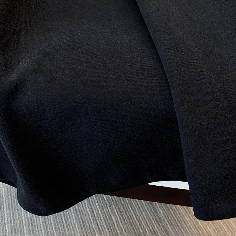 Grote Maat Dames Lente Mode Dikke Rok Eenvoudige Forensenprint Rok Polyester Katoenen Stof Zwarte Feestjurk