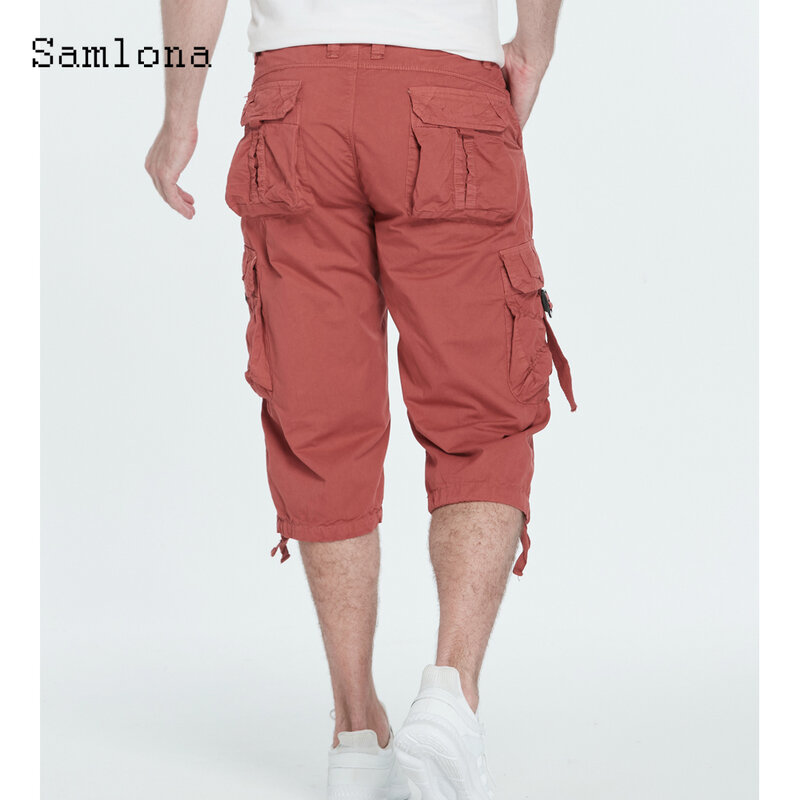 Мужские шорты-карго Samlona, бриджи на пуговицах, короткие брюки с карманами, новые летние повседневные уличные полубрюки, мужская одежда 2023