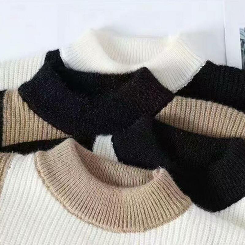 Camisola de retalhos retrô masculino tricotada com gola O, malhas elásticas altas, manga comprida, tops de tricô quente, outono inverno