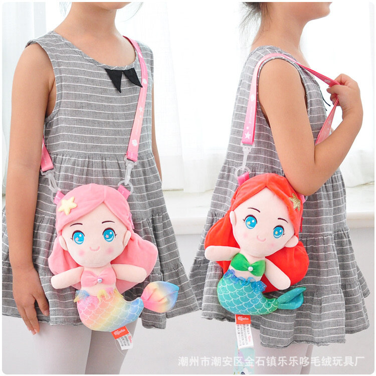 Cartoon Mermaid Fish Princess Little Bag Animal Plush Doll Cute Cute Shoulder Bag Cross Body Small Change regalo per bambini