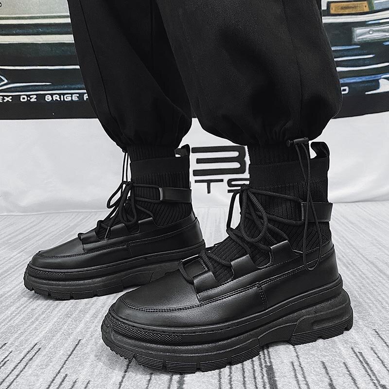 2024 nowe jesienne zimowe skarpetki buty męskie botki na platformie czarne buty dla mężczyzn futrzane masywne punkowe botki motocyklowe buty gotyckie