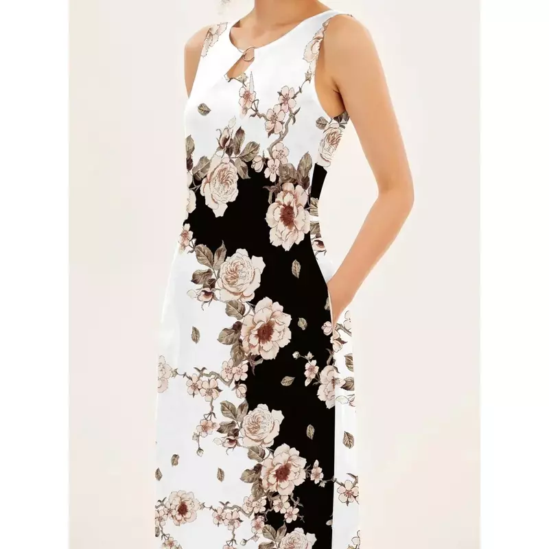 Женское винтажное платье с цветочным принтом, повседневное длинное платье с V-образным вырезом, богемное платье-качалка, уличная одежда, новинка 2024