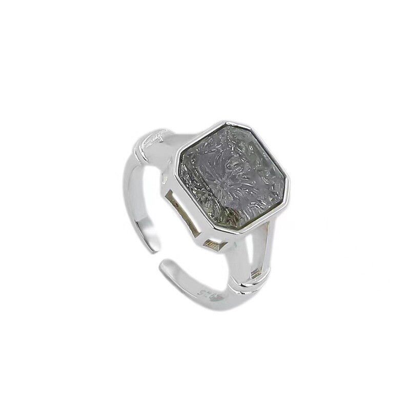 925 فضة فريد ساحة حجر خاتم للنساء مجوهرات فنجر المفتوحة Ring حلقة الحساسية للحزب هدية عيد