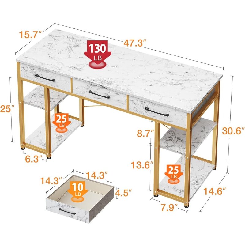 ODK Vanity Desk com gavetas de tecido, prateleiras de armazenamento, maquilhagem, mesas Home Office para o quarto, escrita moderna