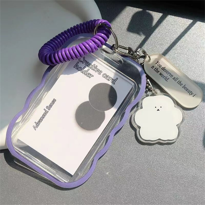 Kawaii Bear Photocard Holder Cute Transparent Idol Photo Frame Student Bus Card Protective Case Stationery With Keychain 2024