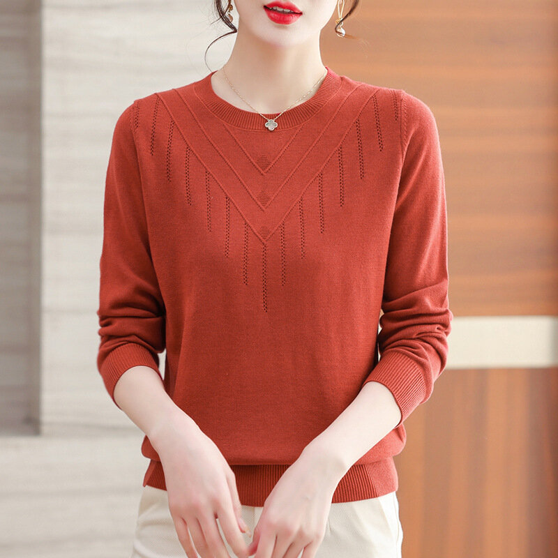 New Middle Aged Mother Pullovers Tops Spring Autumn Winter Knitwears Bottom Shirt Loose Women Large Size Long Sleeve Sweater