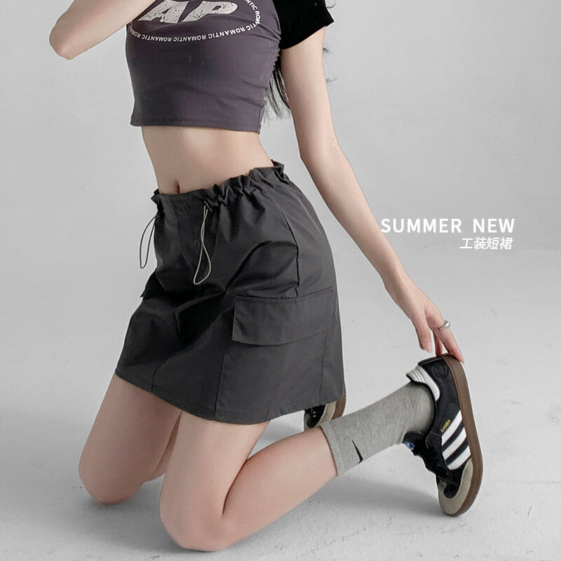 Women Clothing American Style Skirt 2024 New Summer Slimming Design Sense Solid Color High Waist Casual A-line Skirt