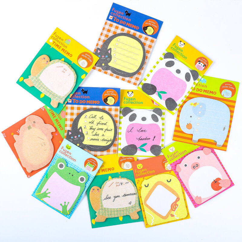 Bloc de notas adhesivas Kawaii para niños y niñas, notas de rana, cerdo, Panda, gato, Tortuga, conejo, elefante, papelería escolar, 20 hojas