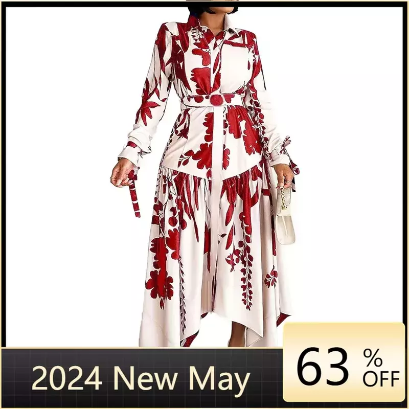 Vestidos de noche de fiesta africanos de poliéster para mujer, elegantes vestidos largos estampados de manga larga, trajes de verano 2024