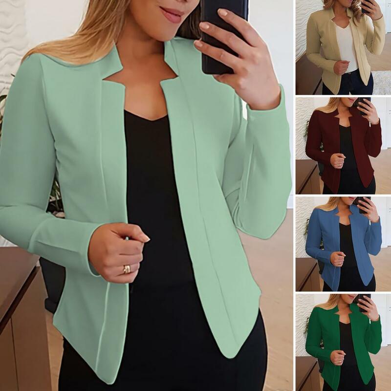 Autumn Blazer Long Sleeves Slim Fit Women Blazer Office Work Notched Collar Open Stitch Cardigan Blazer Outerwear