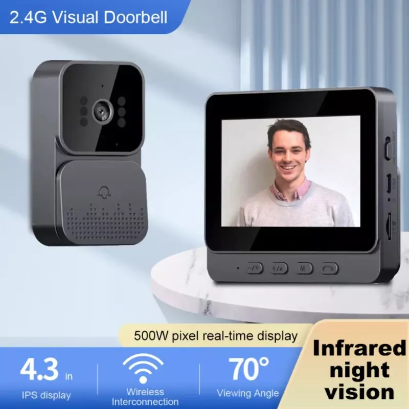جرس الباب كاميرا فيديو إنتركوم Inteligente لاسلكية عن طريق جرس الرؤية الليلية بشاشة بوصة للأمن شقة منزلية ذكية